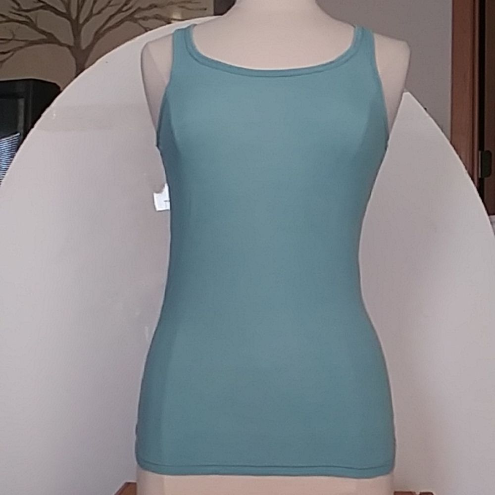 Aerie Y2K Light Blue / Green ribbed tank top Silver Stitching with Silve…